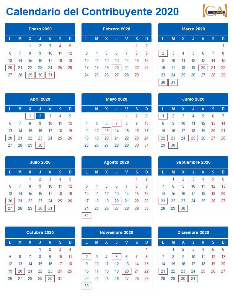 Calendario del contribuyente 2020 0